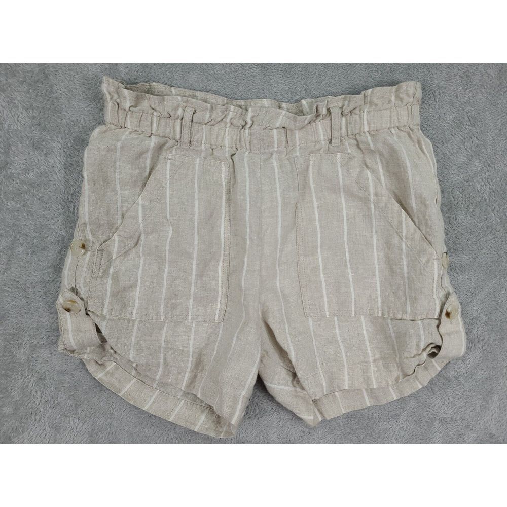 Sanctuary Clothing Linen Shorts‎ Pull-On Pinstriped Beige Size Small
